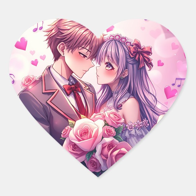 Anime Boy and Girl Valentine's Day Heart Sticker (Front)