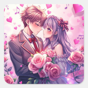 Anime Boy and Girl Valentine's Day Square Sticker