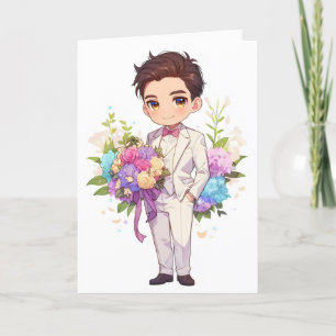 Anime Boy Chibi Kawaii Flowers Holiday Card