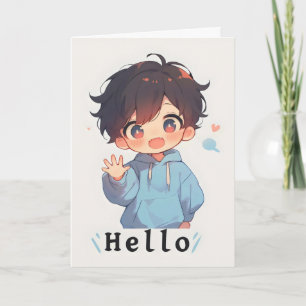Anime Boy Chibi Kawaii Hello Holiday Card