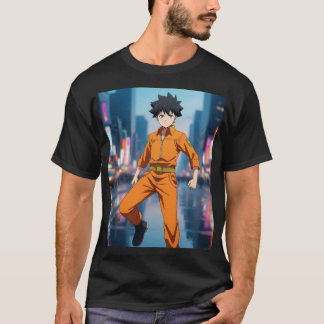 Anime Boy in Orange Jumpsuit Running in Neon City