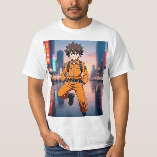 Anime Boy in Orange Outfit Ru T-Shirt (Front)