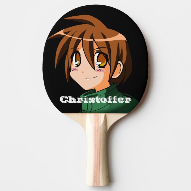 Anime Boy japanese style green kawaii name Ping Pong Paddle (Front)