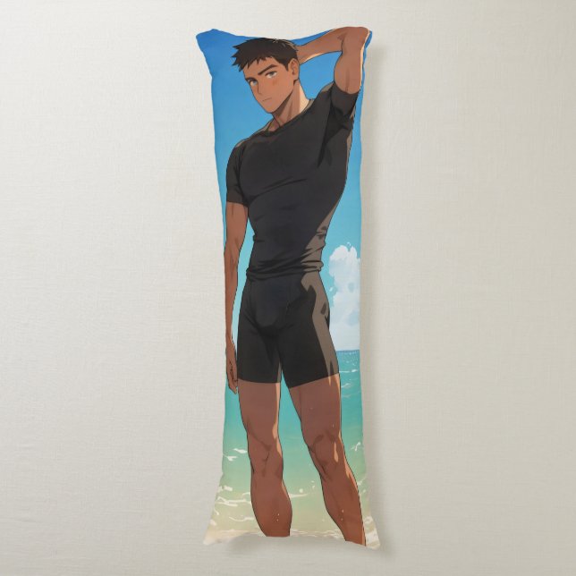 Anime Boy on Beach Body Cushion (Front Vertical)