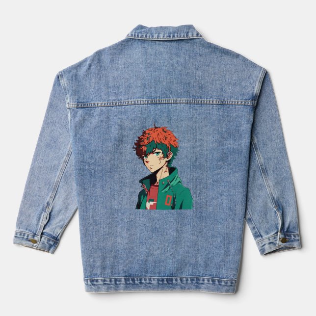 Anime Boy: Orange and Green Hair - Manga Delight Denim Jacket (Back)