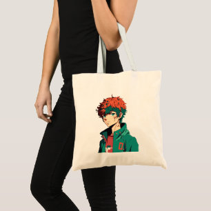 Anime Boy: Orange and Green Hair - Manga Delight Tote Bag