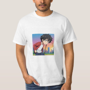 Anime Boy Playing Baseball at Sunset in the City T-Shirt