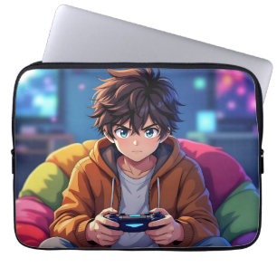 Anime Boy playing Video Game Laptop Sleeve