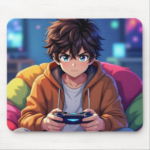 Anime Boy playing Video Game  Mouse Mat