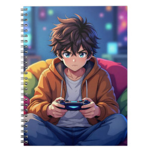 Anime Boy playing Video Game Notebook
