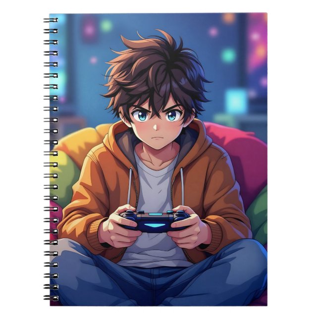Anime Boy playing Video Game  Notebook (Front)