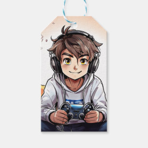 Anime Boy Playing Video Games Birthday Gift Tags
