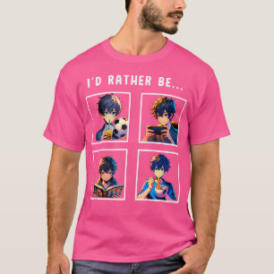 Anime Boy Ramen Boba Reading Sketching Texting Col T-Shirt