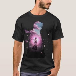 Anime Boy Silhouette in Sakura Cherry Blossom T-Shirt