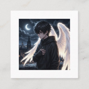 Anime Boy with Angel Wings Graphic Hoodie Square Business Card