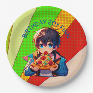 Anime Boy's Pizza Party Personalised Paper Plate
