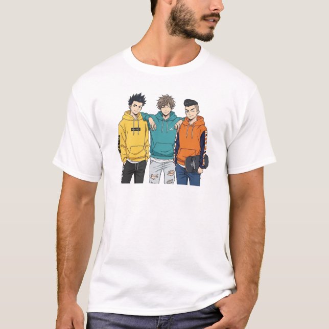 Anime Boys Squad T-Shirt - Cool Streetwear Hoodie  (Front)