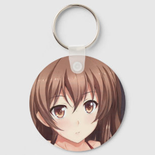 Anime brown-haired girl brown eyes keychain