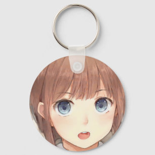 Anime brown-haired girl with blue eyes surprised  key ring
