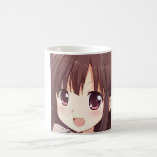 Anime brown-haired girl with plum eyes coffee mug