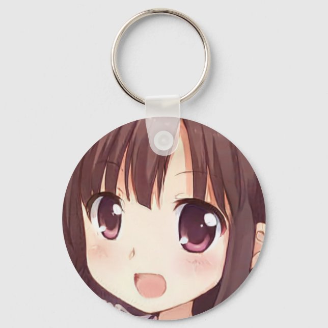 Anime brown-haired girl with plum eyes key ring (Front)
