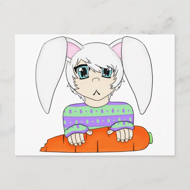 Anime Bunny Rabbit Boy With Carrot Postcard (Front)