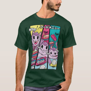 Anime Cat Eating Japanese Food Ramen Noodles Sushi T-Shirt