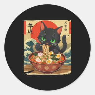 Anime Cat Eating Ramen Japanese Art Graphic Cat Cu Classic Round Sticker
