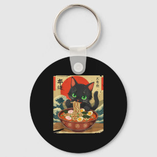 Anime Cat Eating Ramen Japanese Art Graphic Cat Cu Key Ring