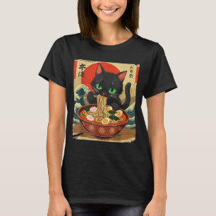 Anime Cat Eating Ramen Japanese Art Graphic Cat Cu T-Shirt