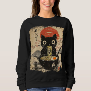 Anime Cat Eating Ramen Japanese Style Anime Lovers Sweatshirt