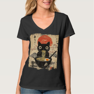 Anime Cat Eating Ramen Japanese Style Anime Lovers T-Shirt