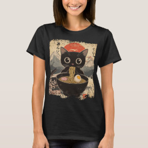 Anime Cat Eating Ramen Japanese Style Anime Lovers T-Shirt