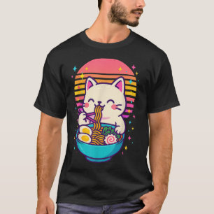 Anime Cat Eating Ramen Japanese T-Shirt