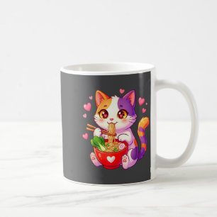Anime Cat Eating Ramen Noodles With Hearts Funny V Coffee Mug