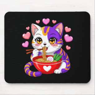 Anime Cat Eating Ramen Noodles With Hearts Funny V Mouse Mat