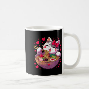 Anime Cat Eating Ramen Noodles With Hearts Valenti Coffee Mug