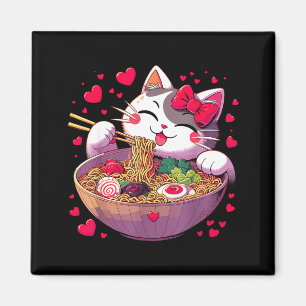 Anime Cat Eating Ramen Noodles With Hearts Valenti Magnet