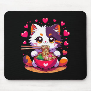 Anime Cat Eating Ramen Noodles With Hearts Valenti Mouse Mat