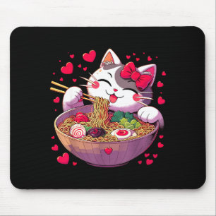 Anime Cat Eating Ramen Noodles With Hearts Valenti Mouse Mat