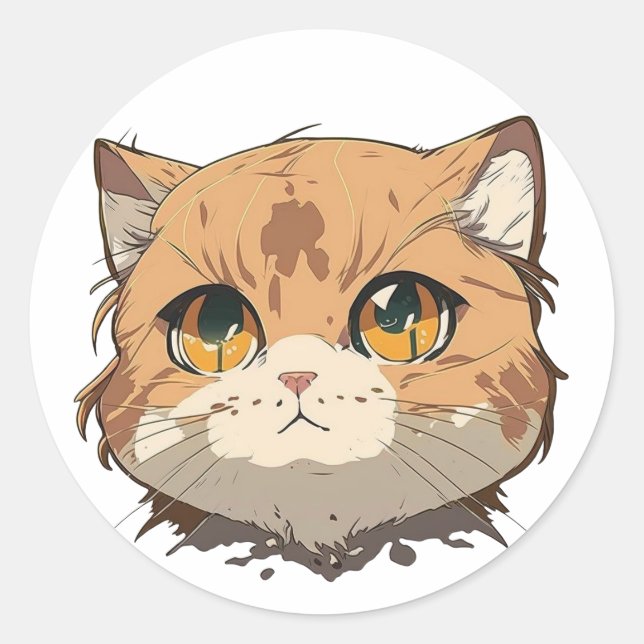 Anime Cat Face Classic Round Sticker (Front)