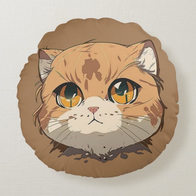 Anime Cat Face Round Cushion (Front)