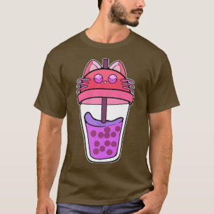 Anime Cat Girl Bubble Tea Manga Figure Kitten Boba T-Shirt