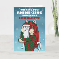 Anime Cat Girl Christmas Holiday Card