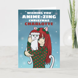 Anime Cat Girl Christmas Holiday Card