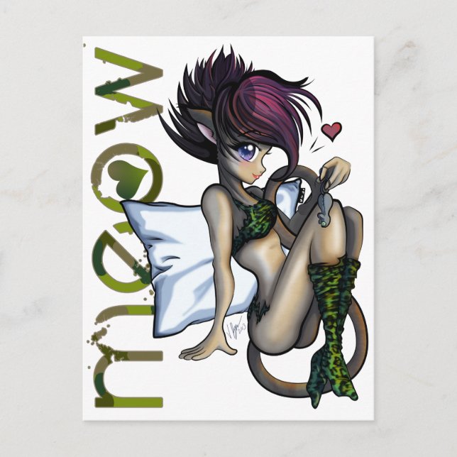 Anime Cat Girl Sexy - Furry - Meow Postcard (Front)