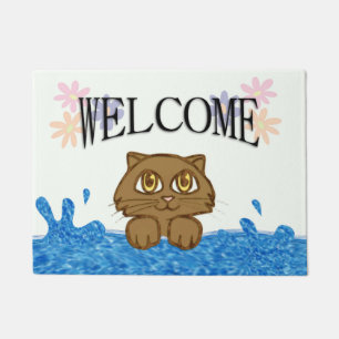 Anime Cat in Water Welcome Doormat