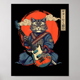 Anime Cat Japanese Samurai Tattoo Kawaii Ninja Gui Poster
