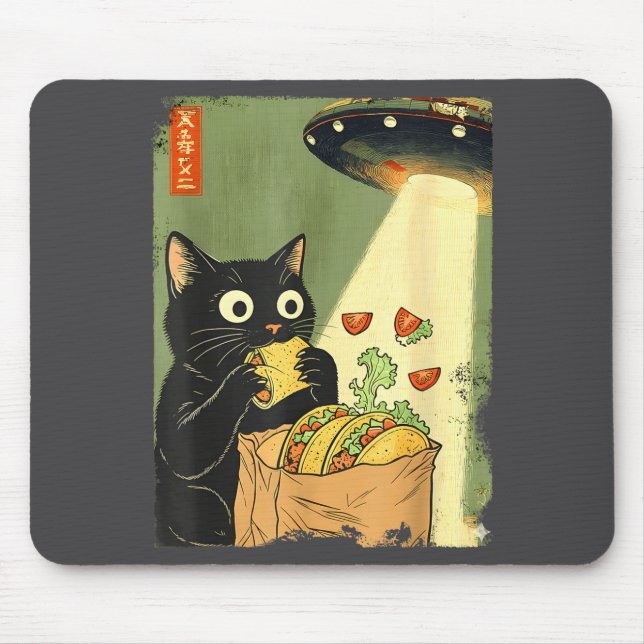 Anime Cat Japanese Tacos UFO Apparel Mouse Mat (Front)