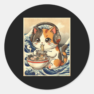 Anime Cat Ramen Gamer Japanese Art Retro Vintage C Classic Round Sticker